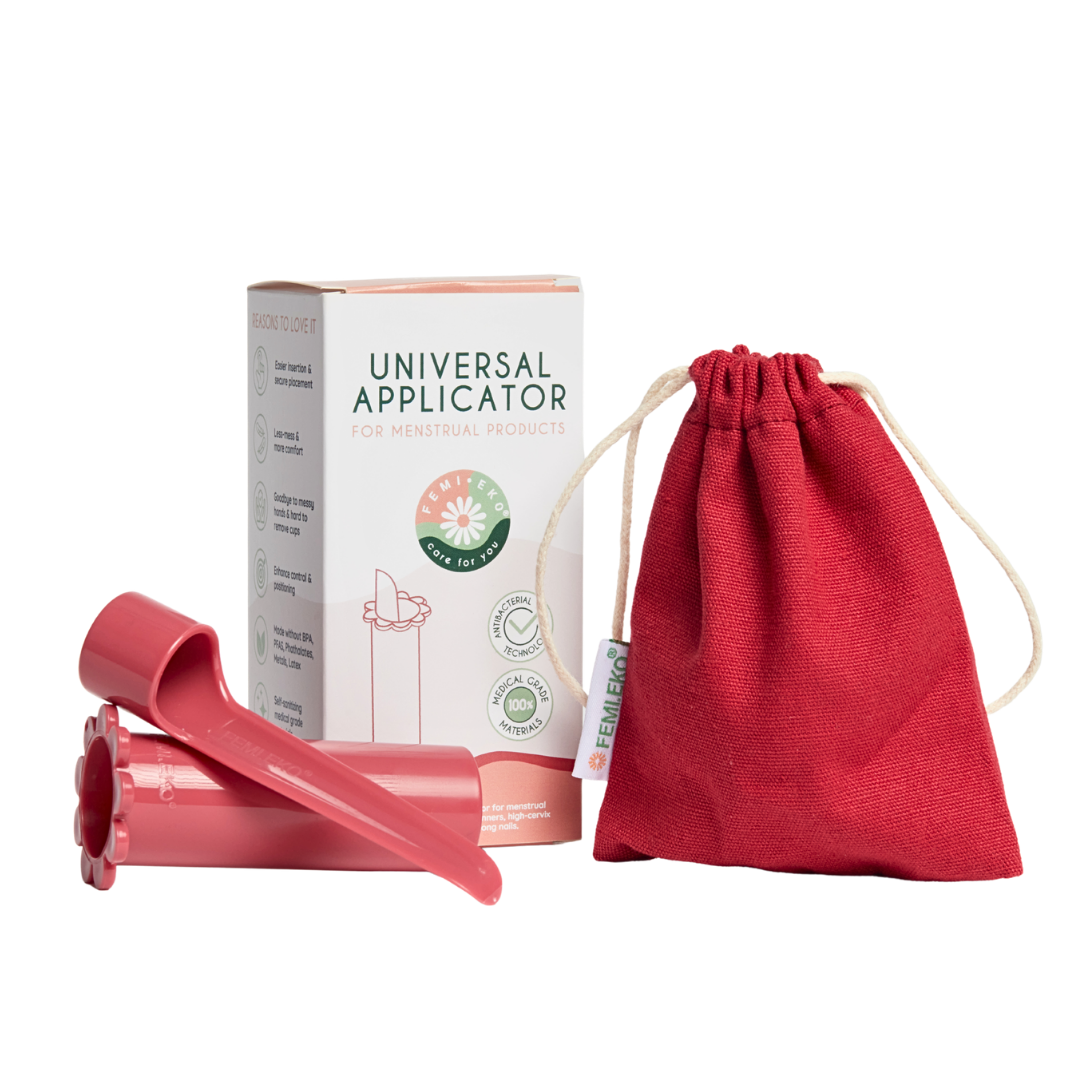 Femieko Universal menstruationsapplikator med Saniconcentrate Technology i emballage | universal menstrual applicator with antibacterial technology packaging