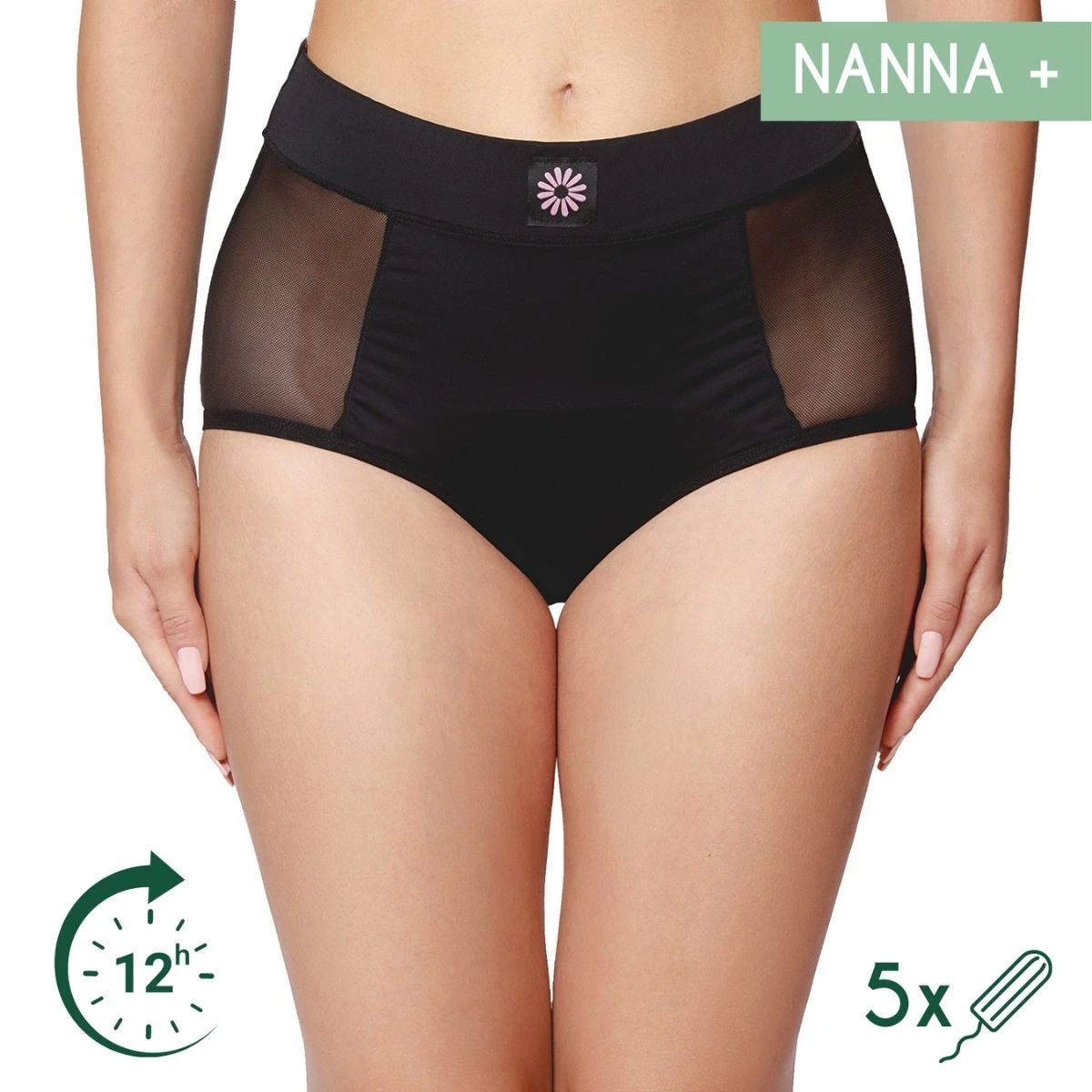 NANNA+ Menstruationstrusser, høj talje, sort
